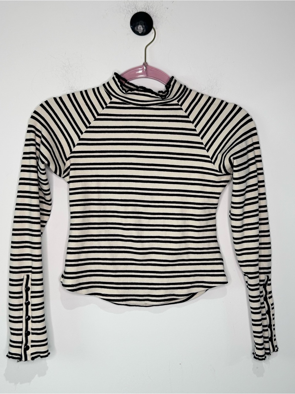 Free People Sunday Afternoon Striped Mock Neck Open Back Ribbed Top Small